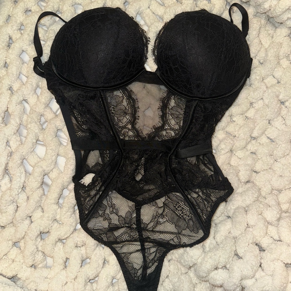 Victoria's Secret Black Lace Push-Up Bodice bodysuit
